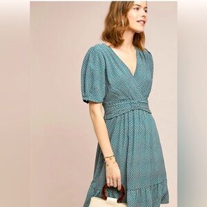 Anthropologie Maeve Keily Printed
Belted Dress Green Short Sleeve Size 2